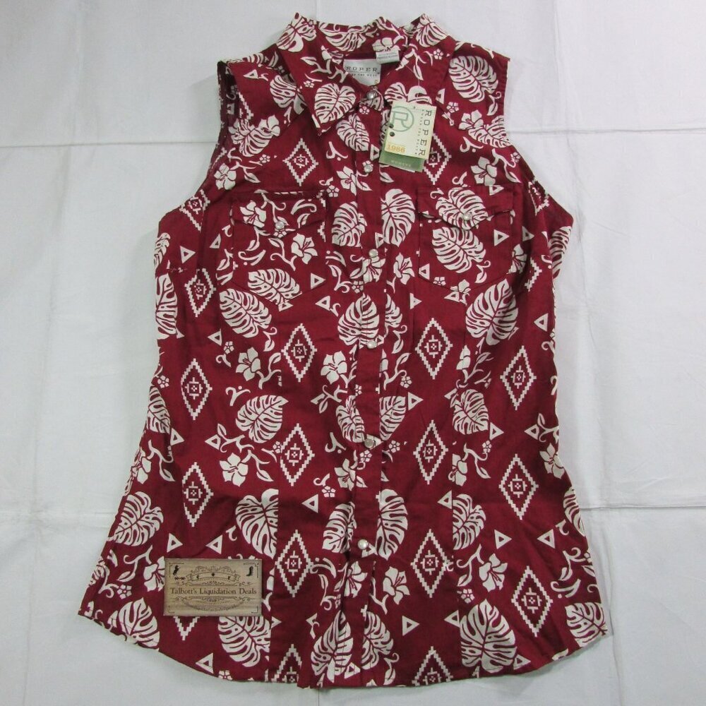 Roper Women's Small Sleeveless Tropics Snap Tank Top Shirt Red